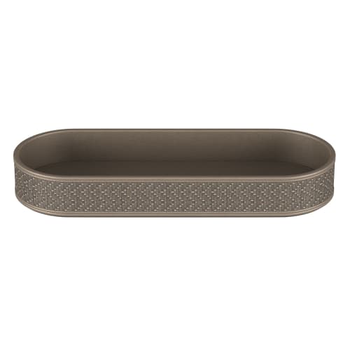 Mendong Chevron Weave Capsule Bath Tray with Leather Match Interior, Gray